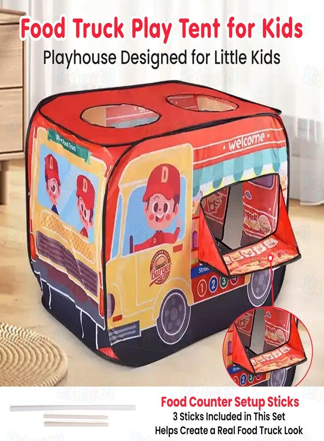 Kidology Food Truck Theme Play Tent House for Kids 2+| Large Foldable & Lightweight Indoor Outdoor Playhouse with Pretend Food Counter Setup Sticks | Role Play Activity Toy for Toddlers - Image 3